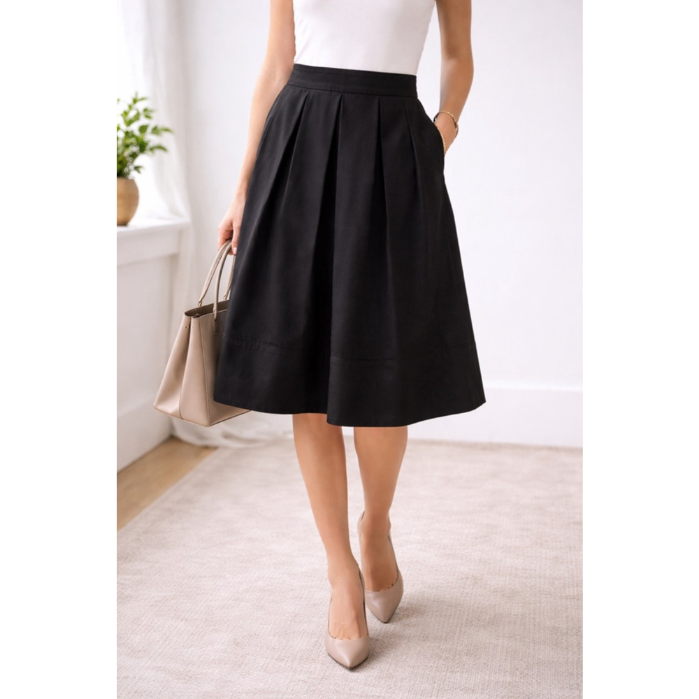1901 Black Pleated A-Line Skirt Women’s 8 Cotton Stretch Lined Capsule minimali